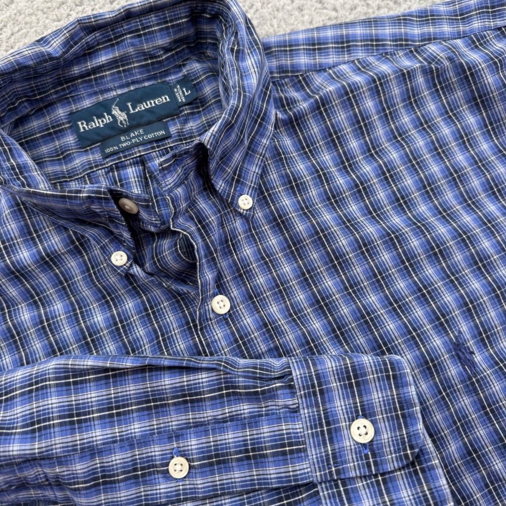 Ralph Lauren Blake Men's Blue‎ Plaid Long Sleeve Button Down Shirt Size L